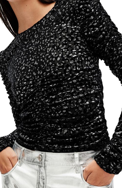 Allsaints Eris Metallic Leopard Print Top In Black