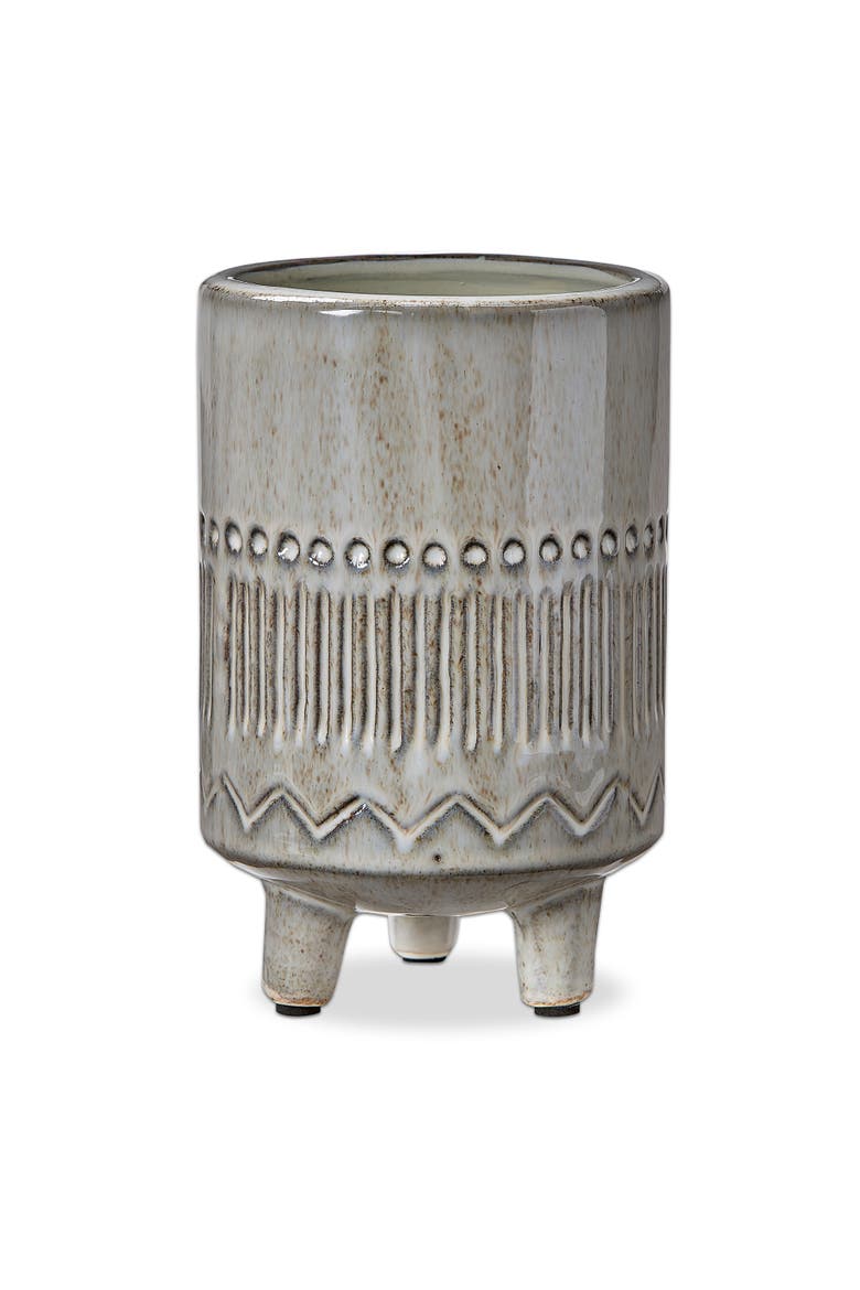 Olema Carved Grey Glazed Terracotta Planter Decorative Use, Main, color, White