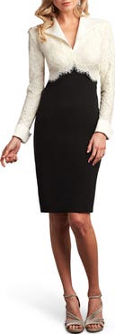 Tadashi Shoji Long Sleeve Lace & Crepe Dress