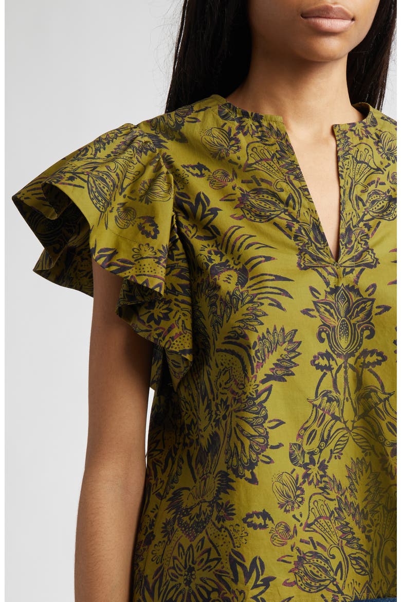 Severine Floral Cotton Flutter Sleeve Top, Alternate, color, OLIVE FLORA