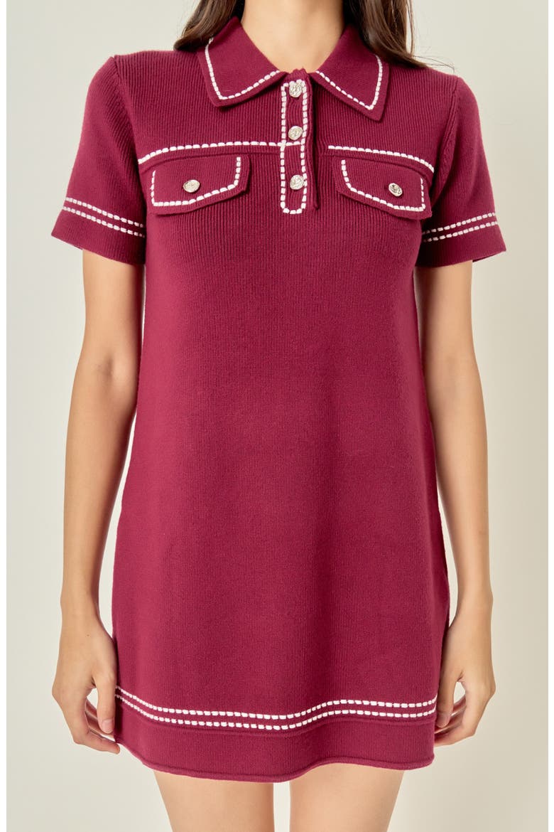Knit Minidress, Alternate, color, WINE/ WHITE