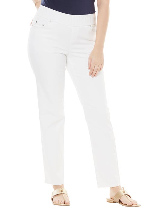 Comfort Waist Stretch Denim Straight Leg Jean (Plus)