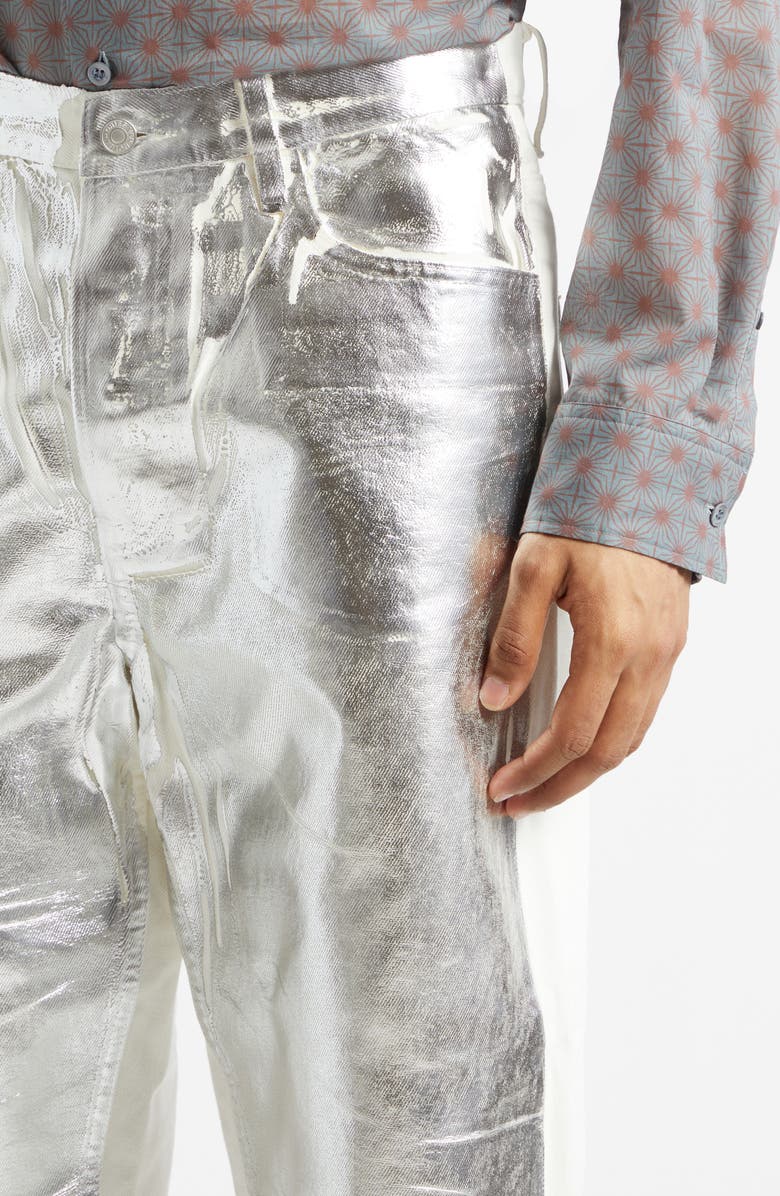 Dries Van Noten Pine Coated Metallic Jeans, Alternate, color, Off White