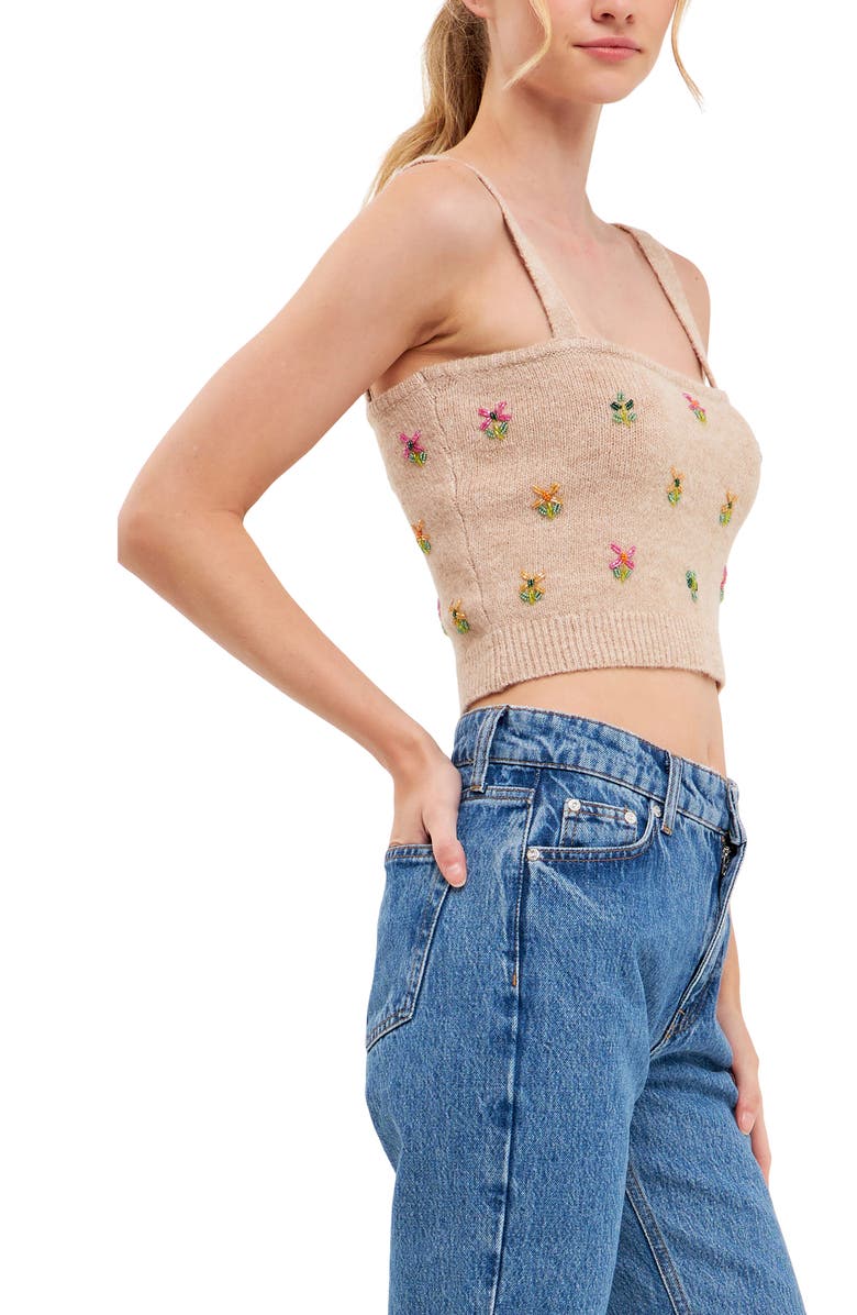 English Factory Beads Detail Crop Sweater Tank, Alternate, color, Beige