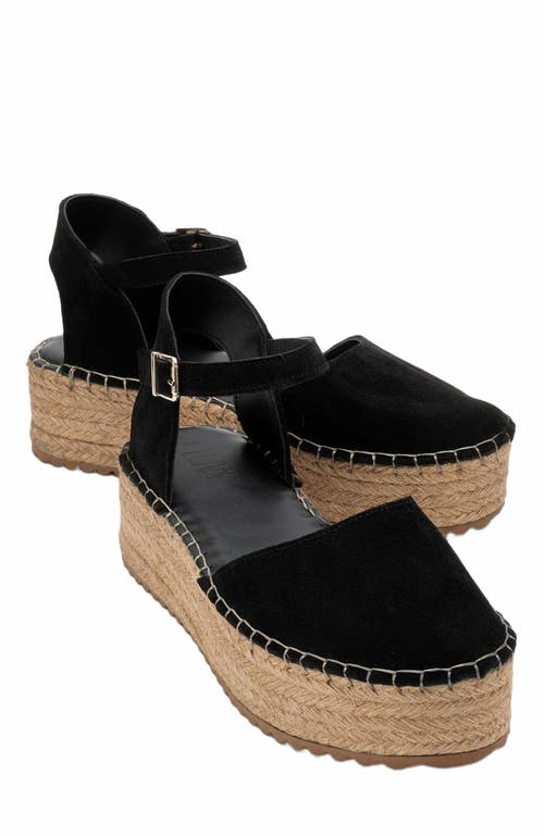 Forever & Always Shoes Viba Leather Espadrille Platform Wedge Sandals in Black Suede Leather at Nordstrom, Size 9