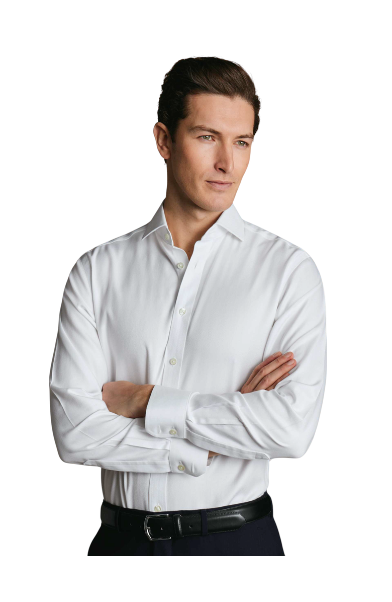 Charles Tyrwhitt Cutaway Collar Non-Iron Herringbone Shirt, Main, color, White