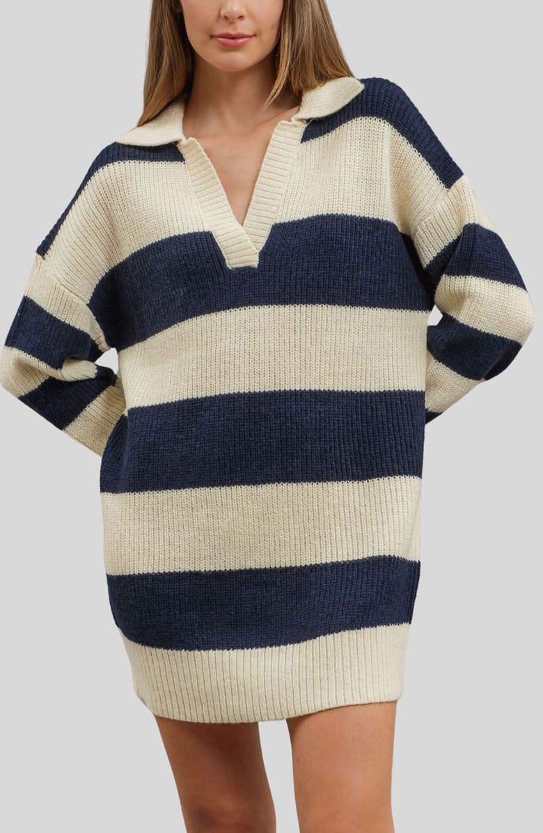 Blu Pepper Stripe Long Sleeve Sweater Dress, Main, color, Navy