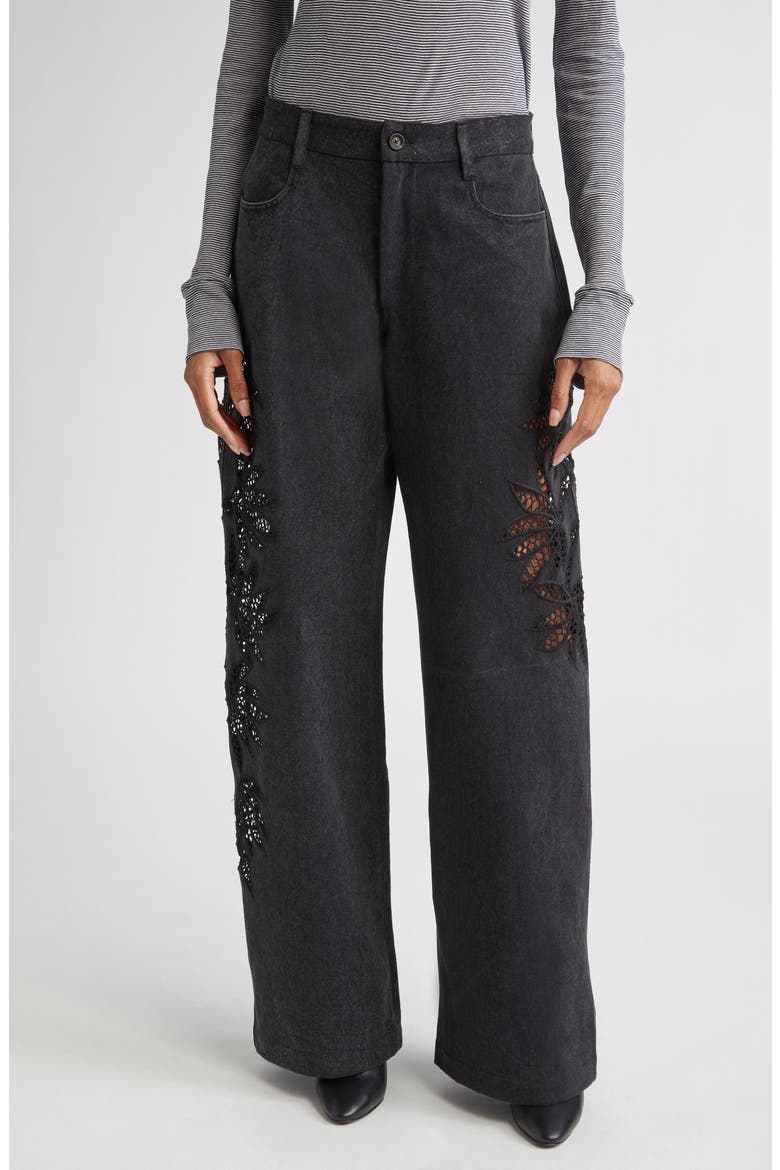 Stulla Lace Panel Wide Leg Jeans, Main, color, BLACK