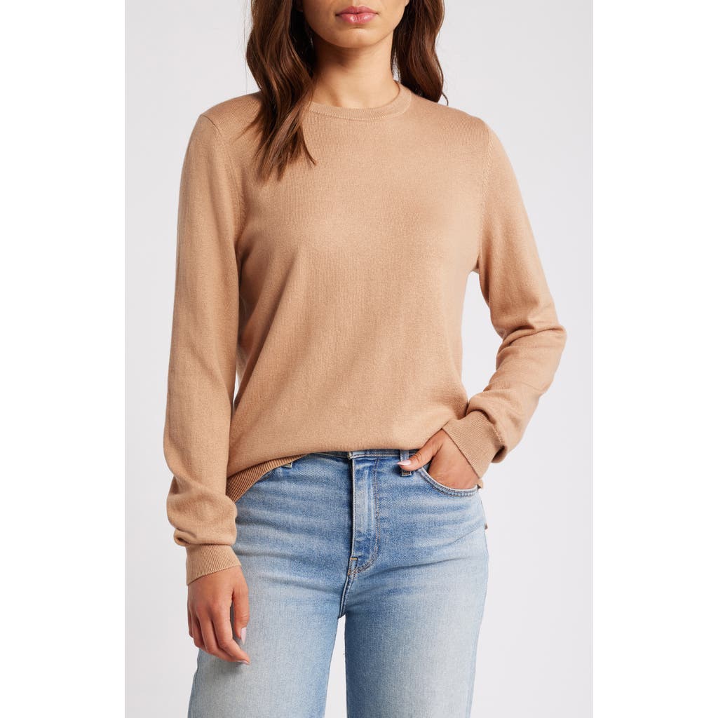 Shop Caslon ® Cotton & Cashmere Crewneck Sweater In Camel