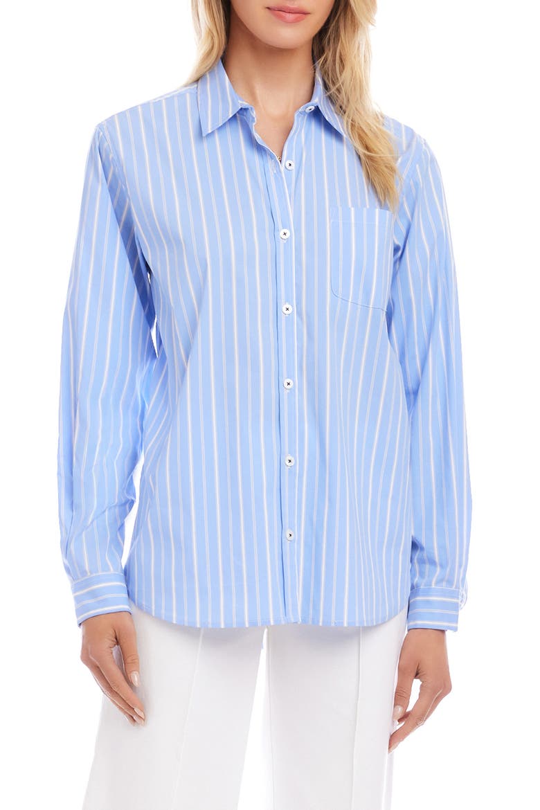 Stripe Cotton Blend Button-Up Shirt, Main, color, BLUE
