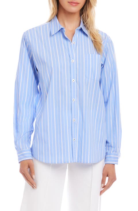 Stripe Cotton Blend Button-Up Shirt