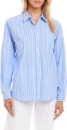 Karen Kane Stripe Cotton Blend Button-Up Shirt