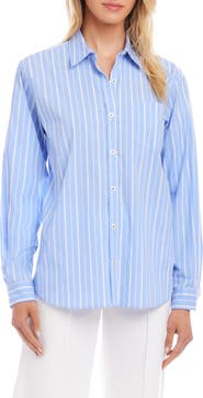 Karen Kane Stripe Cotton Blend Button-Up Shirt