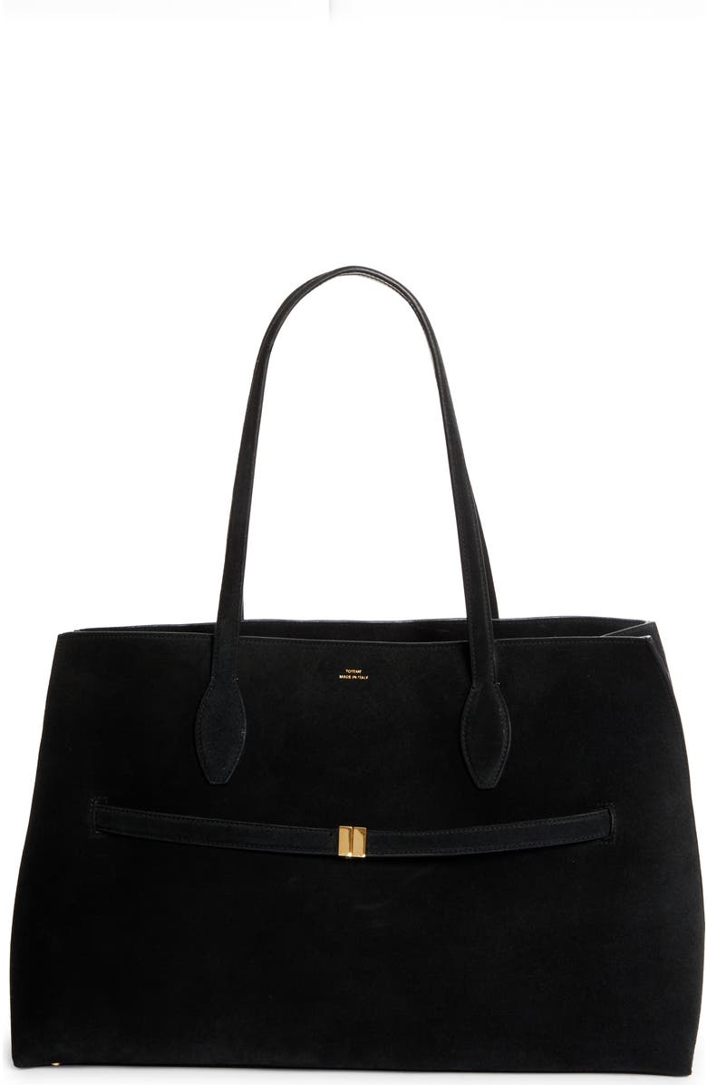 TOTEME Lounge Belted Suede Tote, Main, color, Black