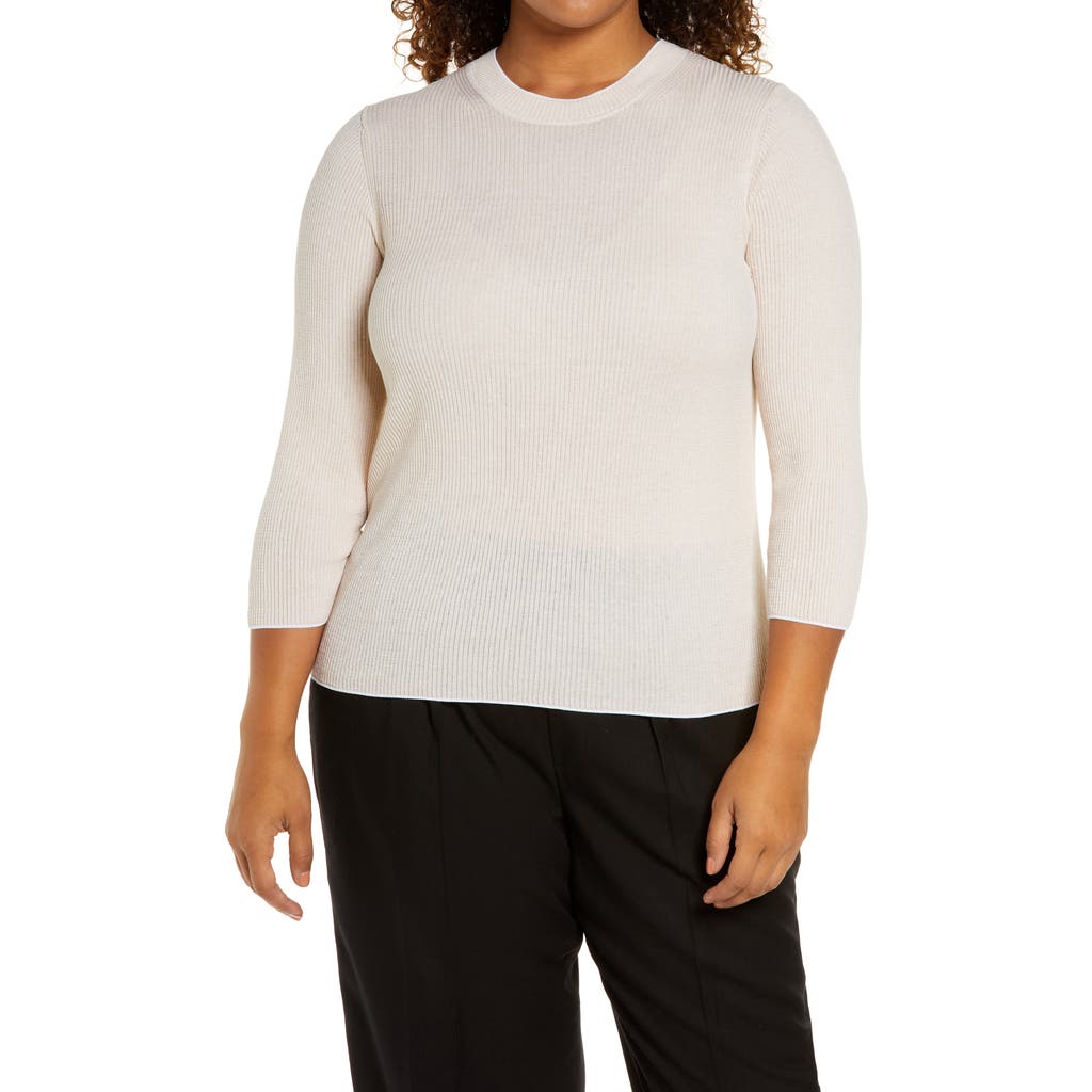 Vince Ribbed Cotton Sweater In Optic White/peach Clay