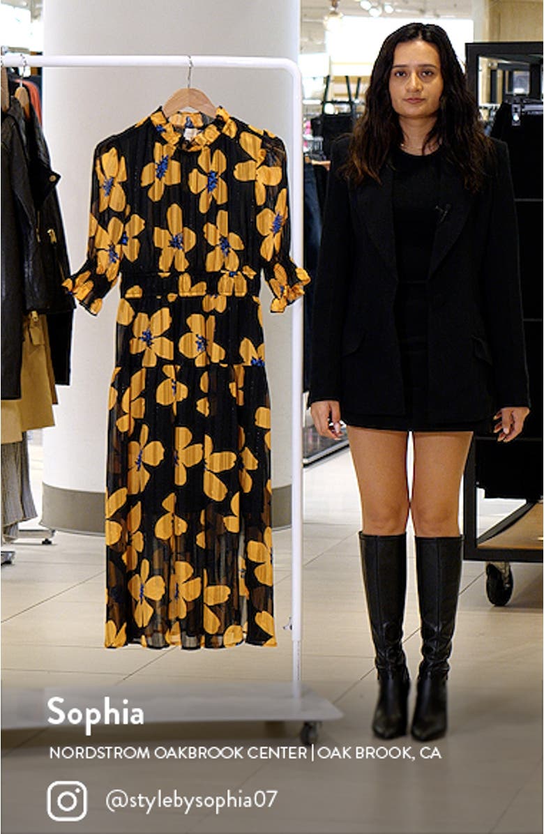 Floral Puff Sleeve Pleated Midi Dress, sales video thumbnail