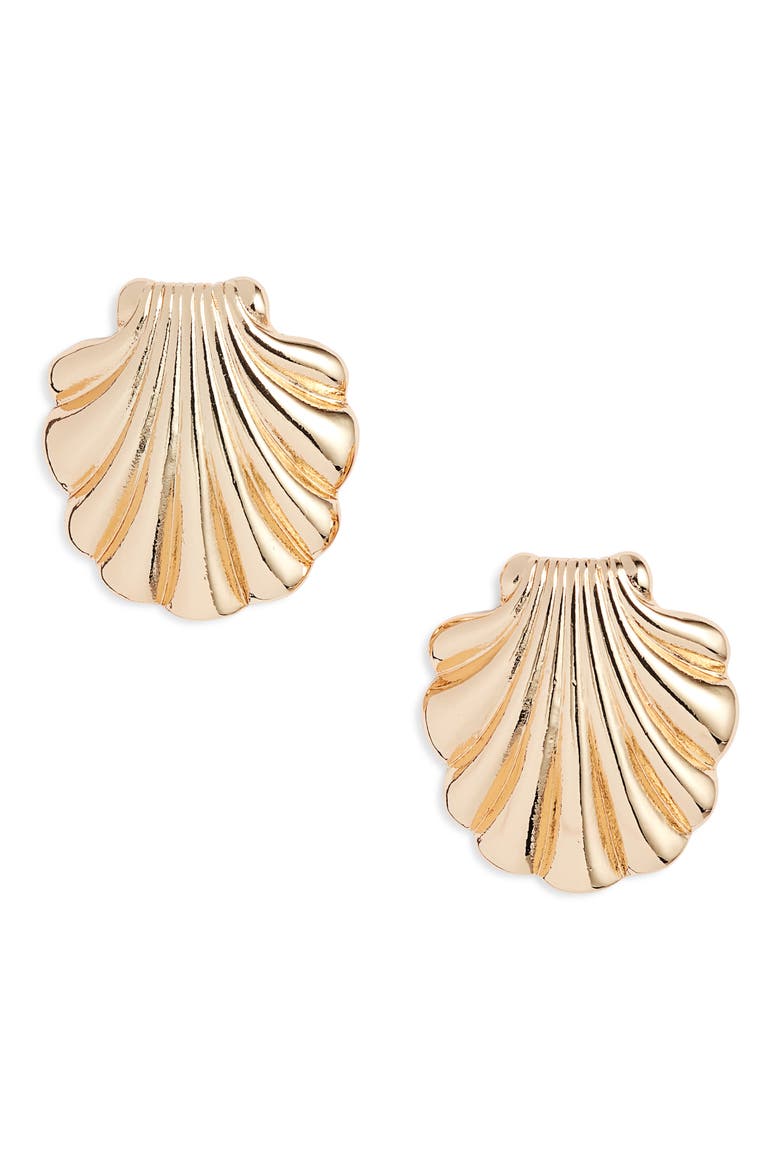 Scallop Shell Stud Earrings, Main, color, GOLD