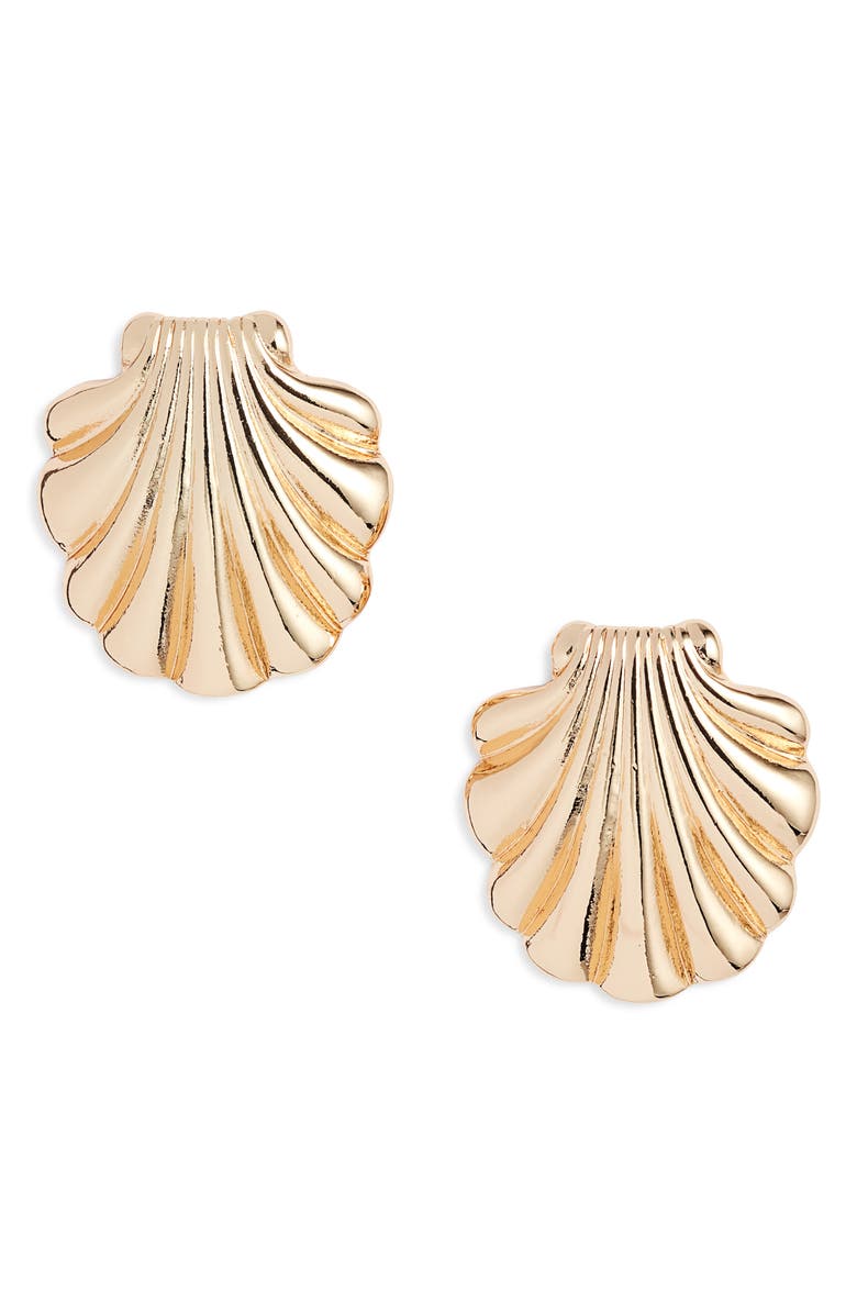 Open Edit Scallop Shell Stud Earrings, Main, color, Gold