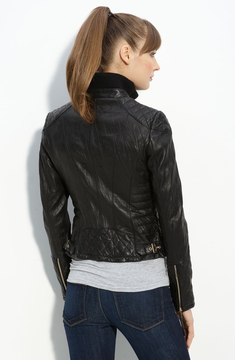 bebe Quilted Lambskin Leather Jacket, Alternate, color, 