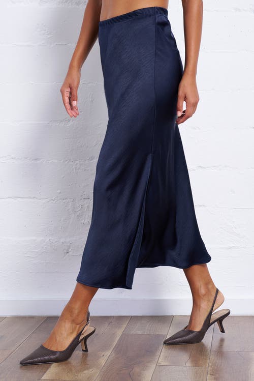 Franne Golde Bias Cut Satin Midi Skirt With Side Slit