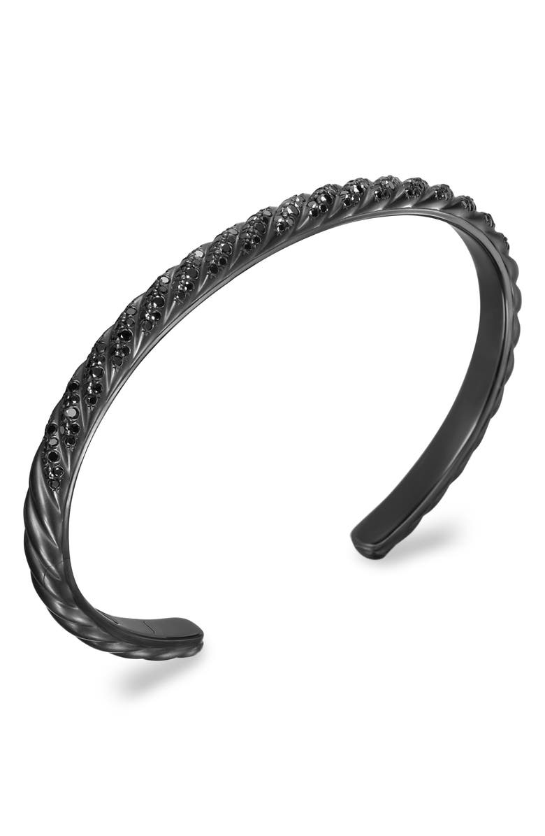 David Yurman Men's Sculpted Cable Cuff Bracelet in Black Titanium & Black Diamonds, 5.5mm, Alternate, color, Black Titanium