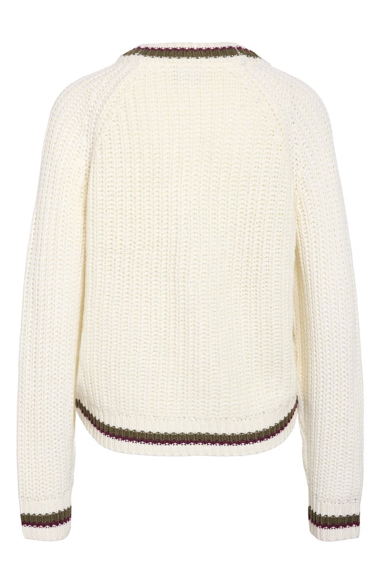 Noisy may Charlie Varsity V-Neck Cardigan, Alternate, color, Cloud Dancer Detail