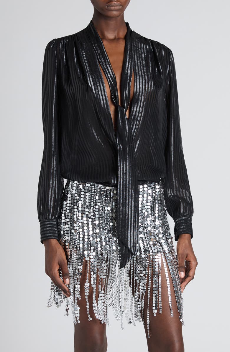 TOM FORD Stripe Tie Neck Silk Blend Top, Main, color,