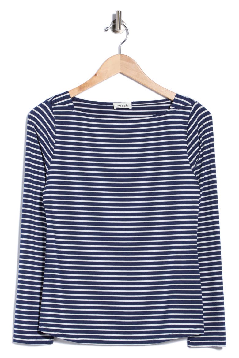 Striped Boat Neck Knit Top, Alternate, color, NAVY WHT STRIPE