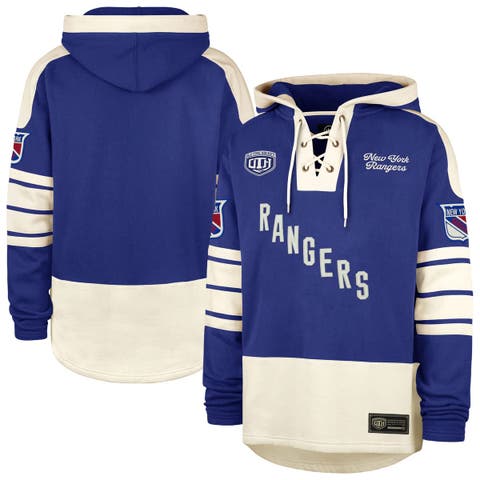Men's '47  Blue New York Rangers Blue Line Heritage Lacer Pullover Hoodie