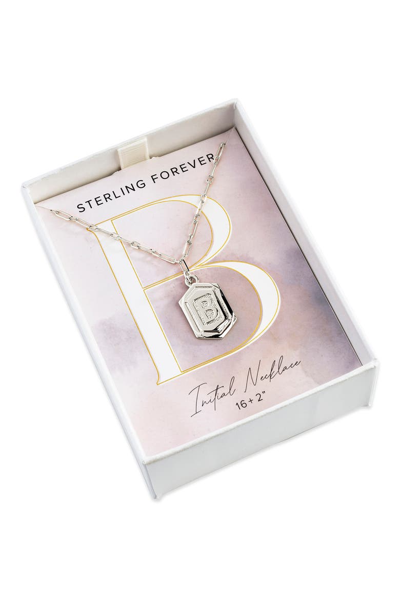 Rhodium Plated Hexagon Tag Initial Pendant Necklace, Alternate, color, SILVER-B