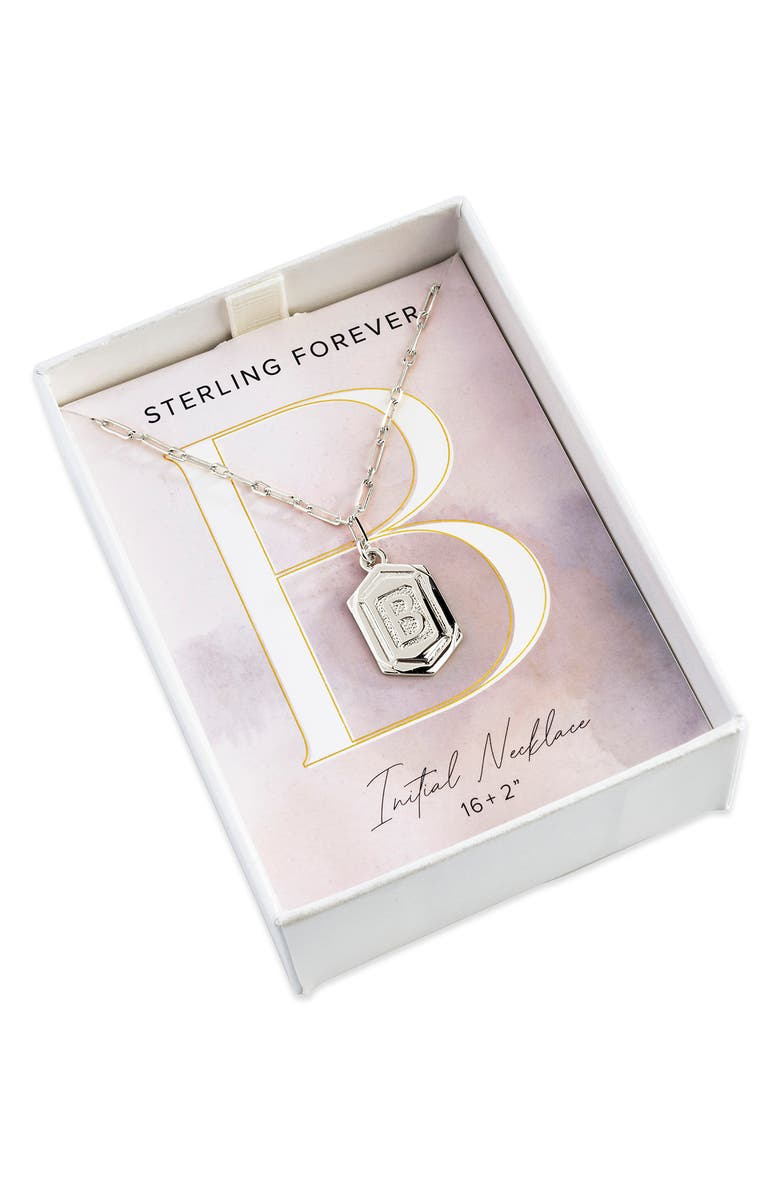 Sterling Forever Rhodium Plated Hexagon Tag Initial Pendant Necklace, Alternate, color, Silver-B