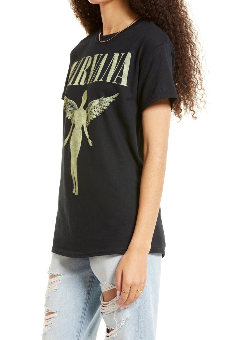 Nirvana Vintage Distressed Graphic Tee, Alternate, color, BLACK