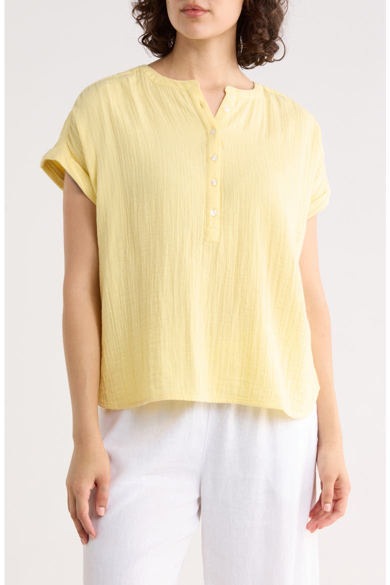 Cotton Gauze Henley Top, Main, color, YELLOW MELLOW