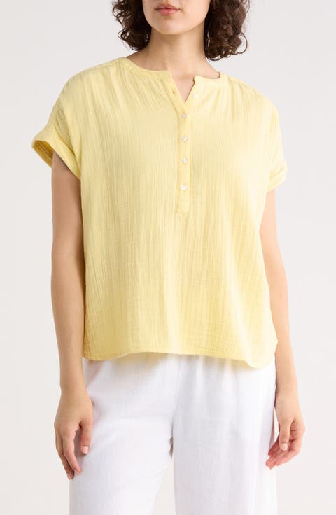 Cotton Gauze Henley Top