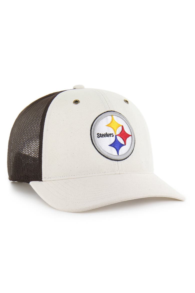 Men's Carhartt x '47 Natural/Brown Pittsburgh Steelers Undyed Trucker Adjustable Hat, Alternate, color, Natural