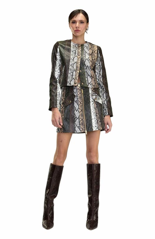 Cynthia Rowley Snake-embossed Vegan Leather Cropped Jacket In Multi