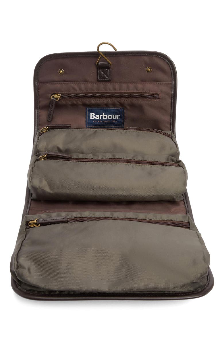 Barbour Waxed Cotton Hanging Wash Bag, Alternate, color, Olive/ Beacon