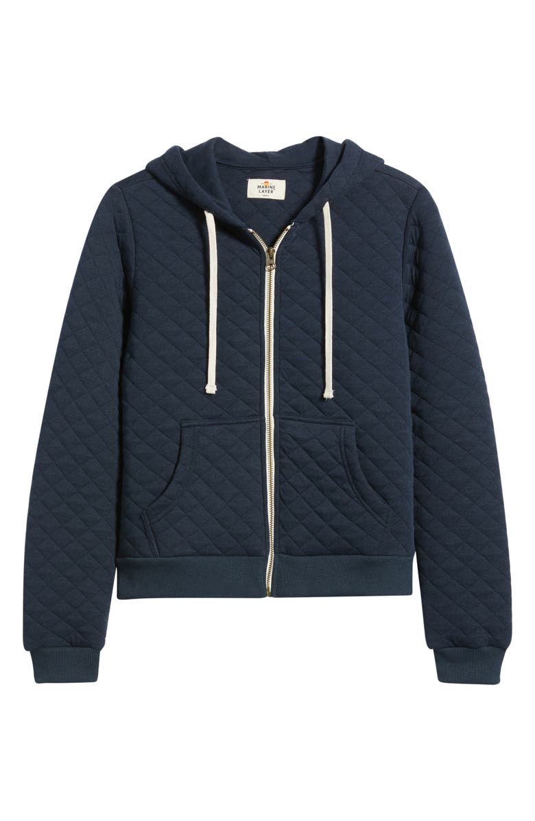 Marine Layer Corbet Quilted Zip-Up Hoodie, Alternate, color, Navy