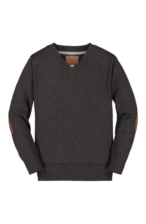 Hope & Henry Baby Boys' Fine Gauge V-Neck Sweater with Elbow Patches, Infant in Charcoal Heather  product