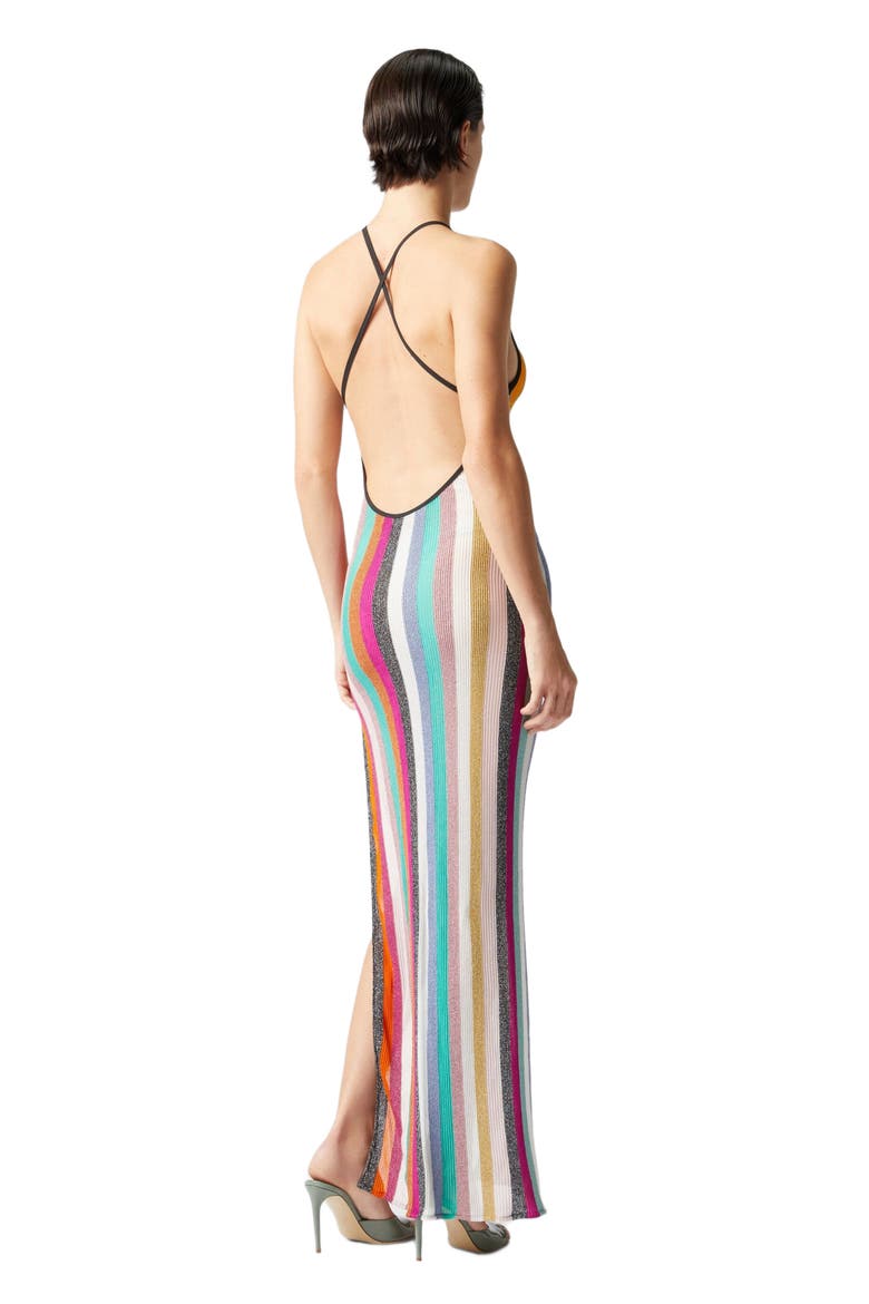 Long Dress In Striped Ribbed Knit Lamé, Alternate, color, Multicoloured