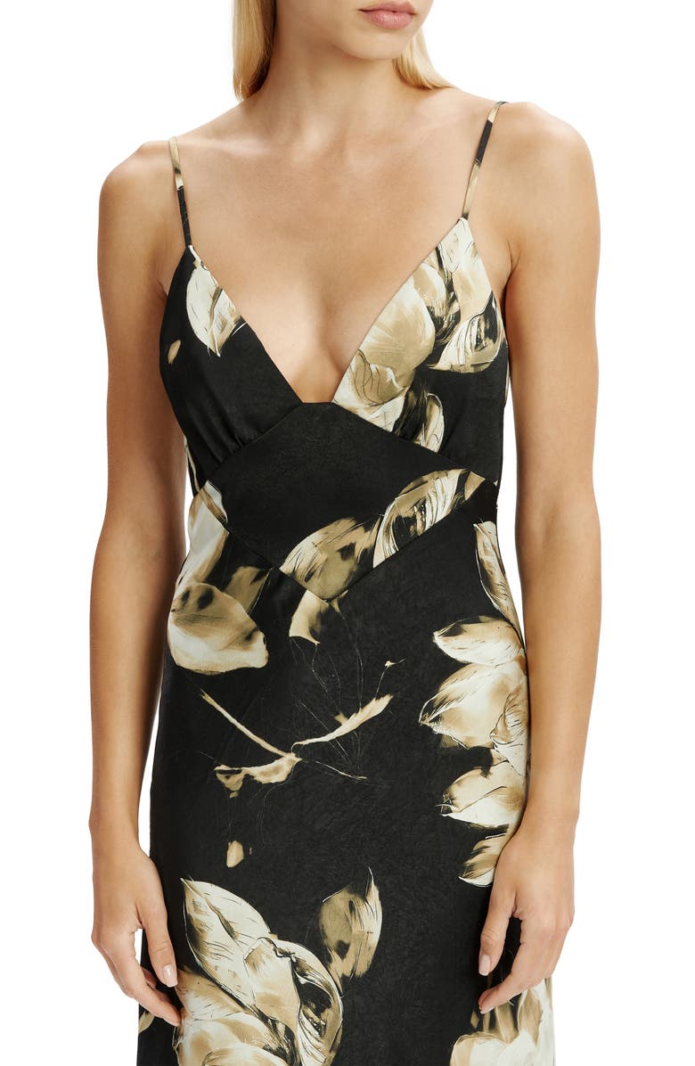 Bardot Capri Floral Print Satin Slipdress, Alternate, color, Black Floral