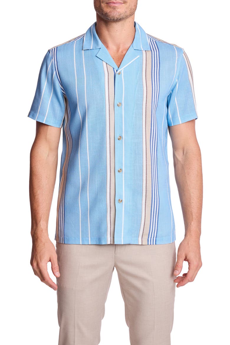 Stripe Linen Blend Camp Shirt, Main, color, SAND & SKY STRIPE