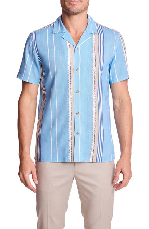 Stripe Linen Blend Camp Shirt
