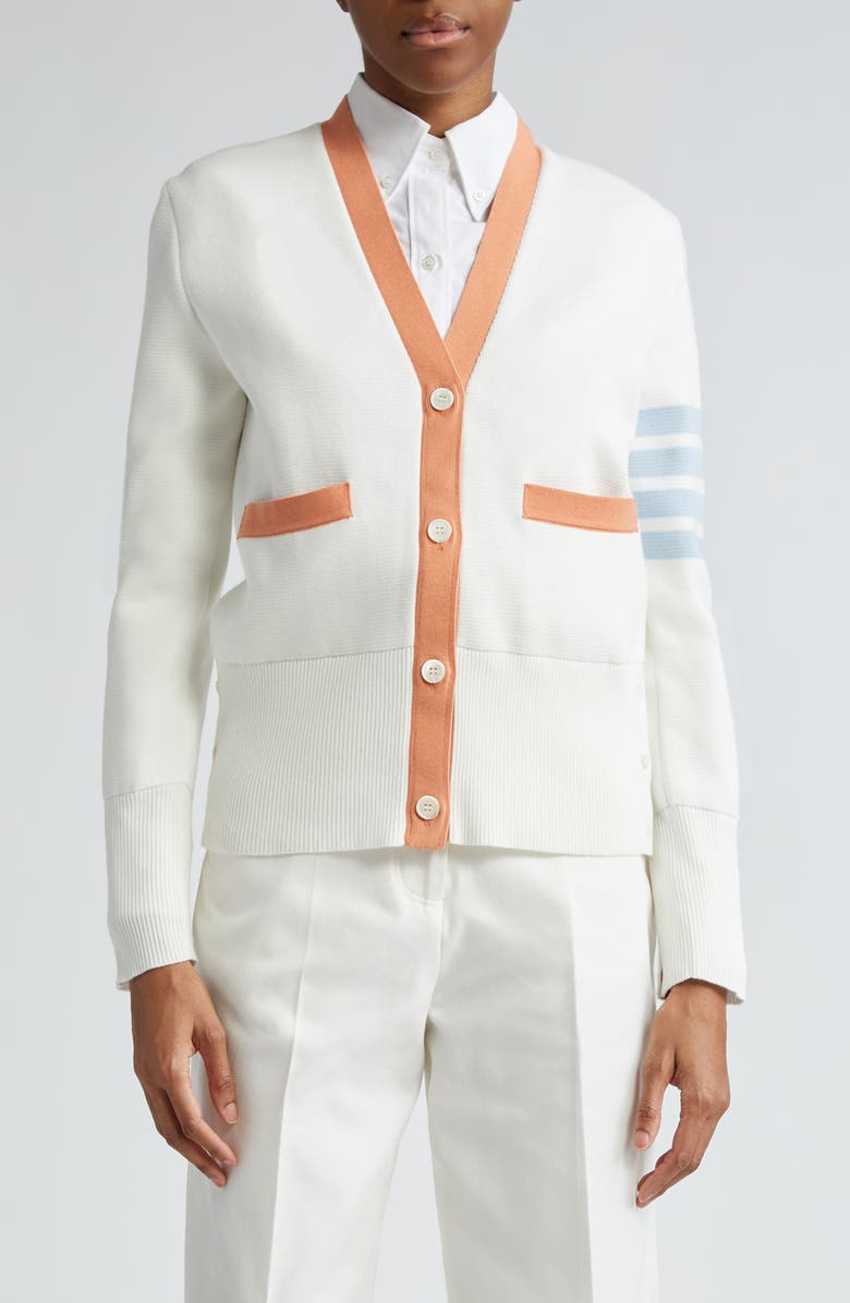 Thom Browne 4-Bar Contrast Trim Cotton Cardigan, Main, color,
