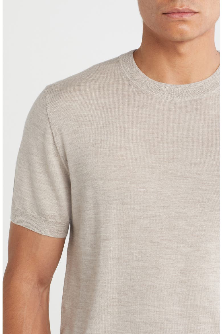Short Sleeve Merino Wool & Silk Crewneck Sweater, Alternate, color, TAN OXFORD HEATHER