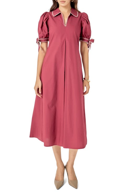 Contrast Stitch A-Line Midi Dress
