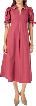English Factory Contrast Stitch A-Line Midi Dress