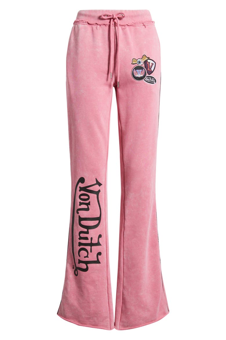Low Rise Flared Raw Hem Sweatpants, Alternate, color, CHATEAU ROSE VINTAGE ACID WASH