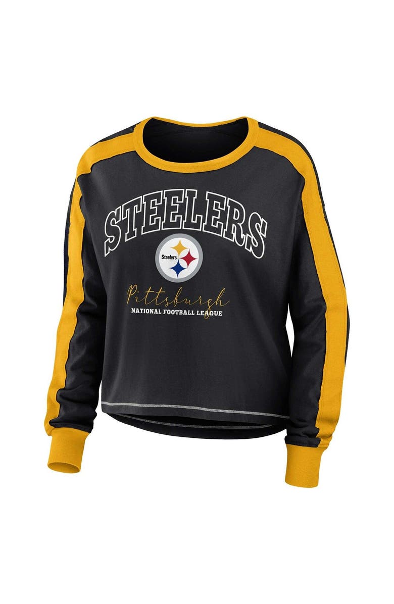 WEAR by Erin Andrews Women's WEAR by Erin Andrews Black Pittsburgh Steelers Plus Size Colorblock Long Sleeve T-Shirt, Alternate, color, 