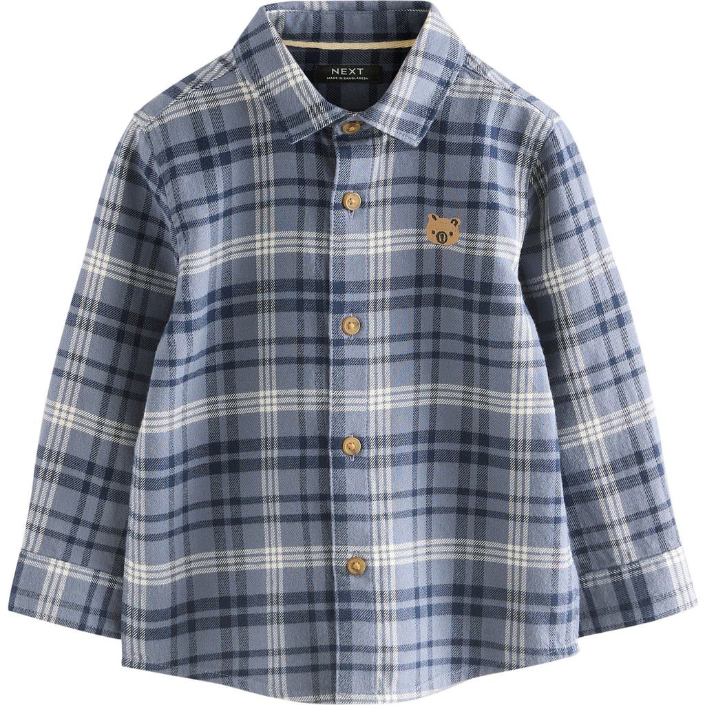 Next Kids' Check Cotton Flannel Button-up Shirt In Blue